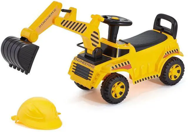 Alt view image 9 of 9 - Ride On Toddler Car, Push Car for Toddler 19 to 36 Months, Excavator Digger Toy with Helmet & Music, 55 lbs Load Capacity, Foot-to-Floor Walker for Kids, Yellow