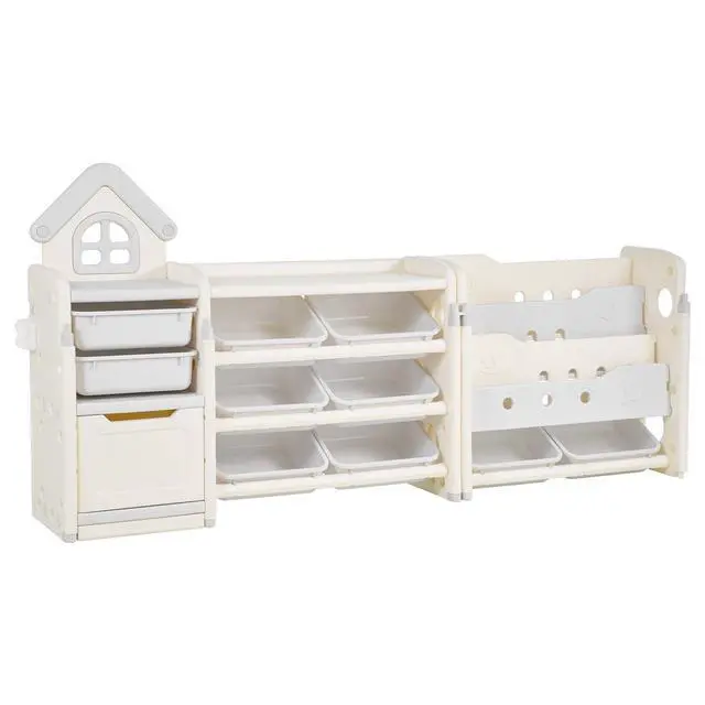 Alt view image 15 of 15 - VEVOR Kids Toy Storage with Bookshelf, 4-Tier Toy Storage Organizer with 10 Movable Plastic Bins, Kids Cubby Cabinet with Bookshelf for Study Room, Bedroom, Playroom, Classroom, Nursery, Gray + Beige