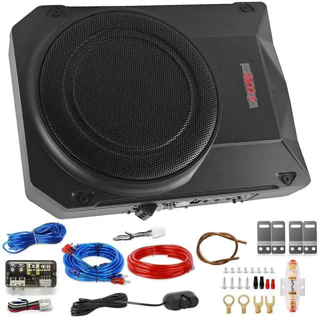 Main image of 10 Inch 800W Black Slim Under Seat Car Subwoofer with Built-In Amplifier, Powered Enclosed Truck Subwoofer with Wiring Kit and Remote Control BTUBE UNDR ST 150