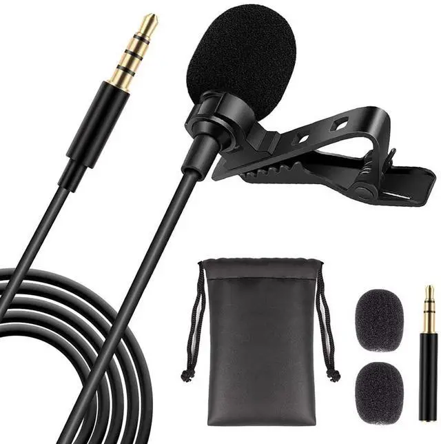 Main image of 5 Core Omnidirectional Lavalier Microphone, 3.5mm Clip-On Lapel Mic for Smartphone, DSLR, PC, Camera & Audio Recorder, 2m, Black
