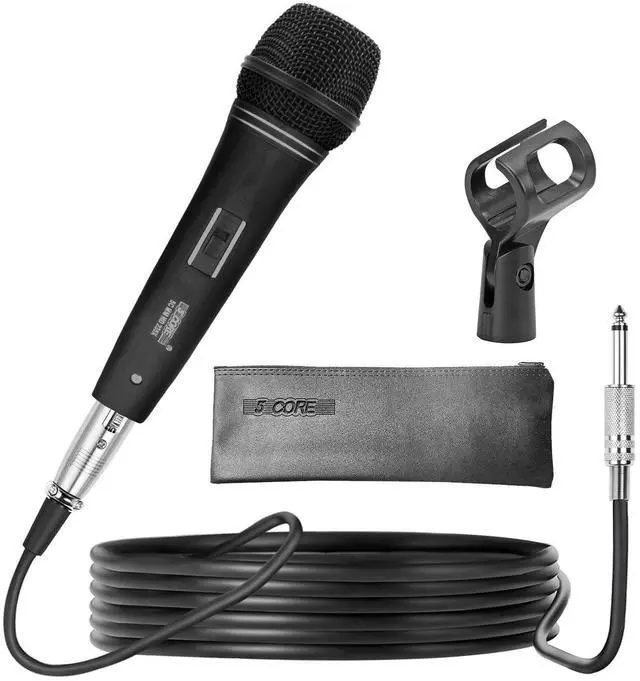 Main image of 5 Core Professional Dynamic Vocal Microphone, Cardioid XLR Handheld Mic, Karaoke Singing Mic, 16ft Cable, Clip & Carry Bag, Black