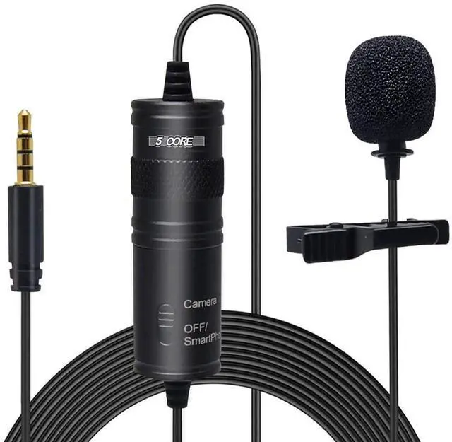 Main image of 5 Core CM 001 Omnidirectional Lavalier Microphone, 3.5mm Clip-On Lapel Mic for Smartphone, DSLR, PC, Camera & Audio Recorder, Black