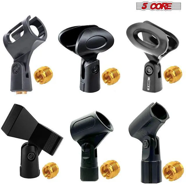 Main image of 5 Core Microphone Clip Holder, 6 Pack, Mic Stand Clips with 5/8 to 3/8 Inch Screw Adapters, Black