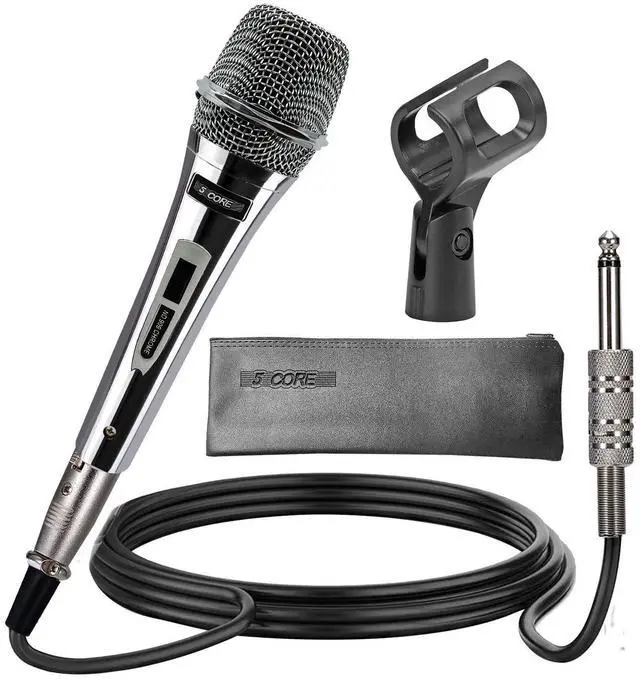 Main image of 5 Core Professional Dynamic Vocal Microphone, Cardioid XLR Handheld Mic, Karaoke Singing Mic, 16ft Cable, Clip & Carry Bag, Gray