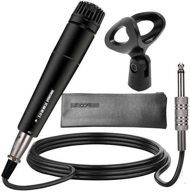 Main image of 5 Core Professional Dynamic Vocal Microphone, Cardioid XLR Handheld Mic, Karaoke Singing Mic, 16ft Cable, Clip & Carry Bag, Black