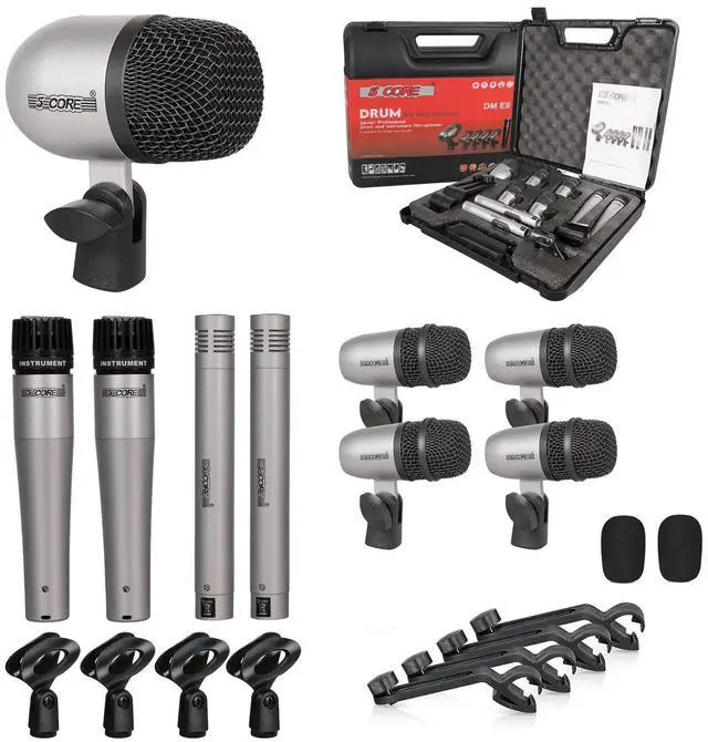 Main image of 5 Core 7-Piece Drum Microphone Kit, All-Metal Dynamic Mics for Tom, Snare & Cymbals, Wired Instrument Mic Set, Blue