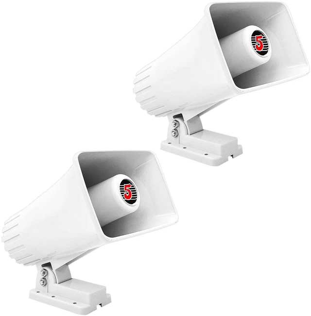 Main image of 5 Core PA Horn 200W Loud Speaker Pair 6" Bull Horn Loud Audio 8 Ohm All Weather Indoor Outdoor Use - White