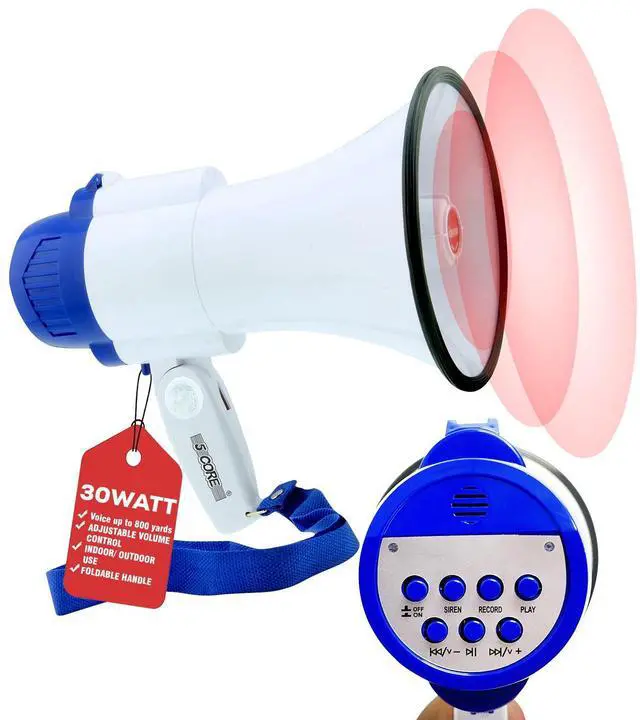 Main image of 5 Core Megaphone 30W Bull Horn PA Speaker with 800 Yards Range USB Loud Siren Voice Amplifier Portable - Multi
