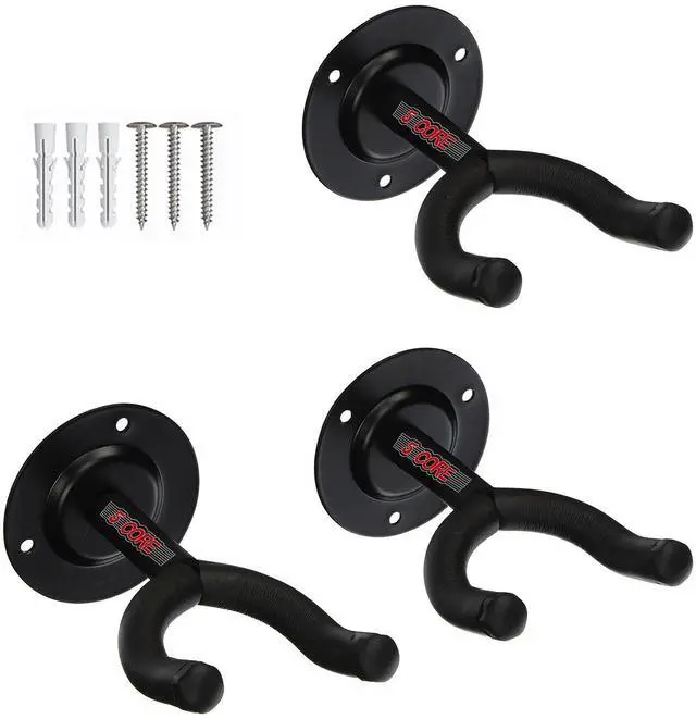 Main image of 5 Core GH ST 3PCS Guitar Wall Mount Hanger Hook With Soft Padding for Acoustic Classical Electric Bass Guitars - Black