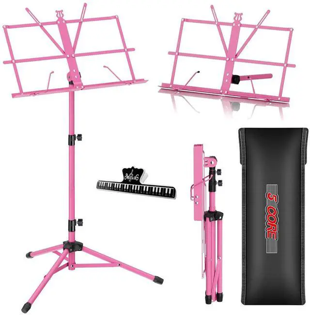 Main image of 5 Core MUS FLD PNK Music Stand Adjustable Desktop Book Stands Portable Sheet Holder All Metal Foldable Bookstand - Pink