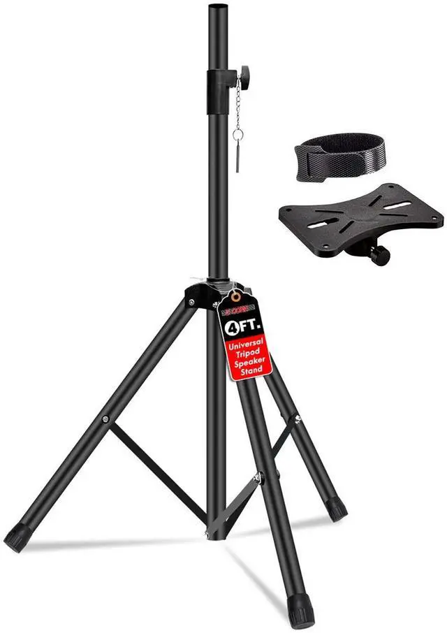 Main image of 5 Core SS HD 1PK 4FT Speaker Stand Tripod Floor Adjustable Up to 48 Inch DJ Studio Monitor Stands Short Pole Mount - Black