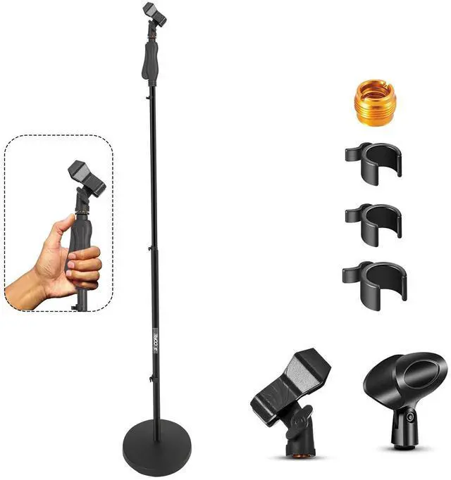 Main image of 5 Core MS RBL HND CLCH Universal Microphone Stand Height Adjustable 35 to 57" Round Base with Hand Clutch Floor Mic Holder Metal Build - Black