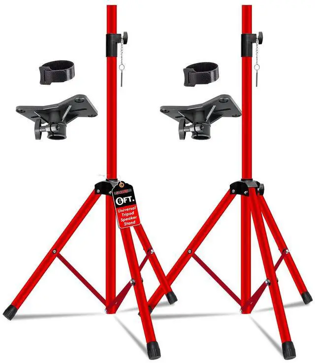 Main image of 5 Core Speaker Stand 2Pcs Tripod Floor Tall Adjustable Up to 72 Inch DJ Studio Monitor Stands Pole Mount - Red
