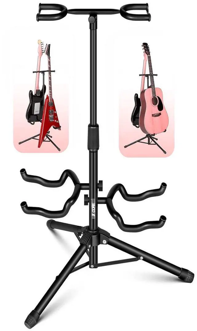 Main image of 5 Core GSH 2N1 Guitar Stand Adjustable Double Guitars Stands Floor with Neck Holder Universal Supports for Acoustic Electric Classic Bass Instrument Folding Portable - Black