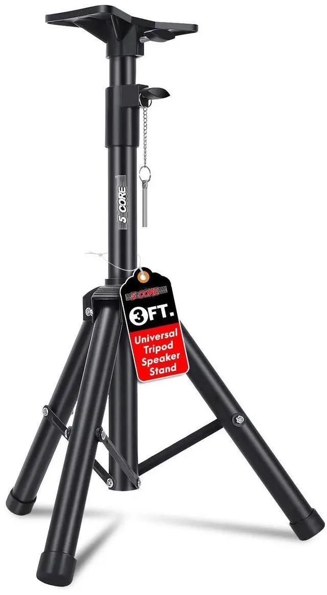 Main image of 5 Core SS HD 3FT BLK WOB Speaker Stand Tripod Floor Heavy Duty Adjustable 24 to 36 Inch DJ Studio Short Monitor Stands Pole Mount - Black