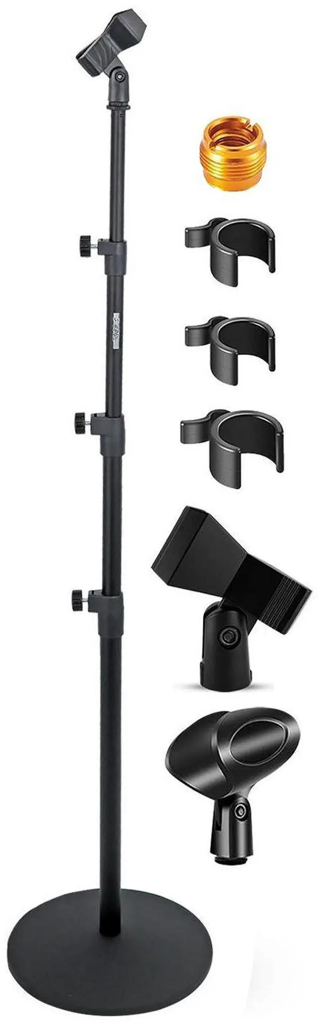 Main image of 5 Core Microphone Stand 3 Level Height Adjustable 24-67" with Heavy Duty Round Base Floor Mic Stands - Black