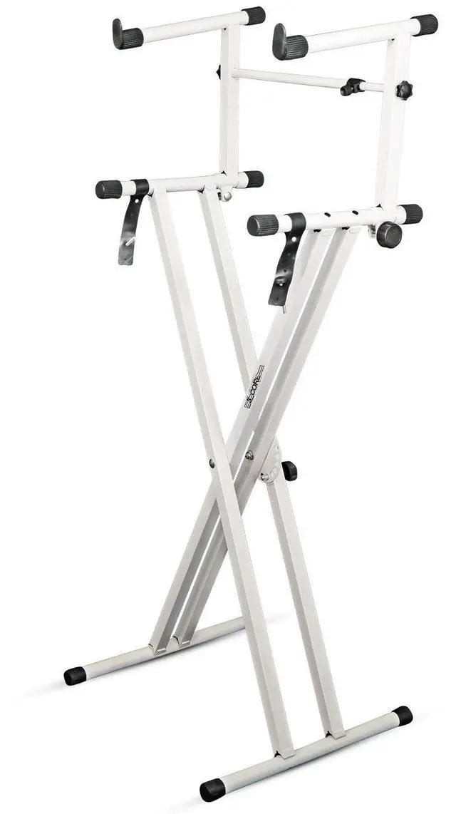 Main image of 5 Core 2 Tier Keyboard Stand Double X Style Adjustable Electric Piano Riser Holder - White