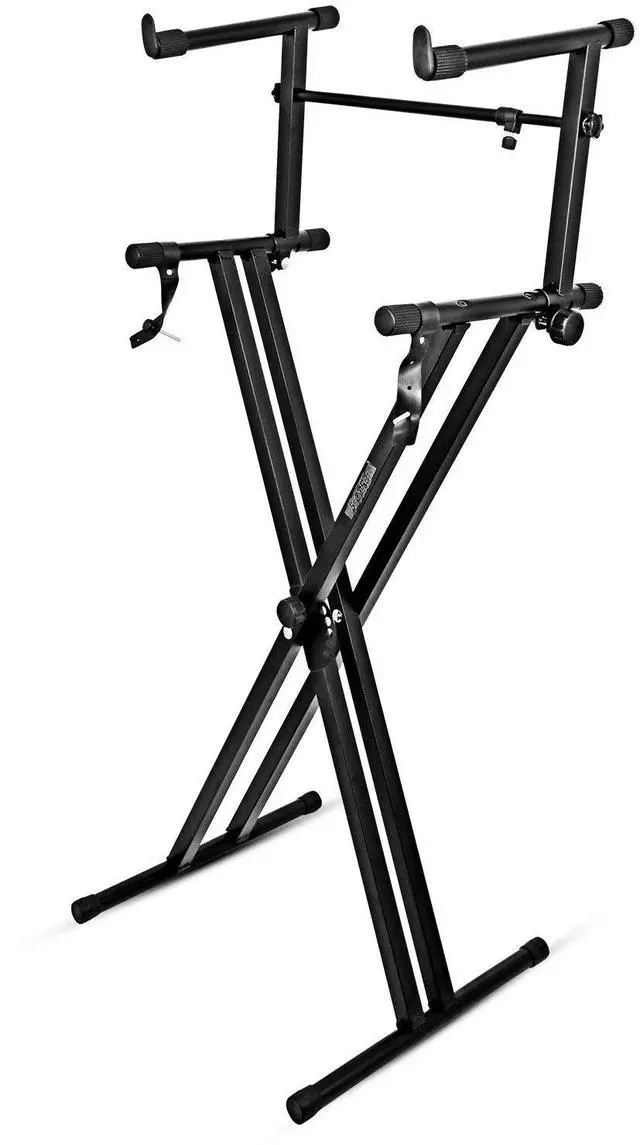 Main image of 5 Core 2 Tier Keyboard Stand Double X Style Adjustable Electric Piano Riser Holder - Black