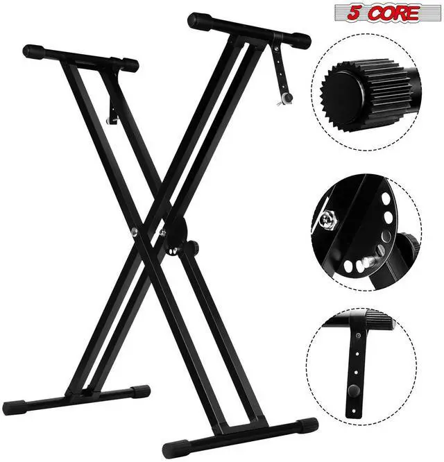 Main image of 5 Core KS 2X Piano Keyboard Stand Double X Style Heavy Duty Adjustable Digital Electric Piano Riser Durable & Sturdy Music Synthesizer Holder Stands For 61 76 88 Keys with Secure Locking Strap - Black
