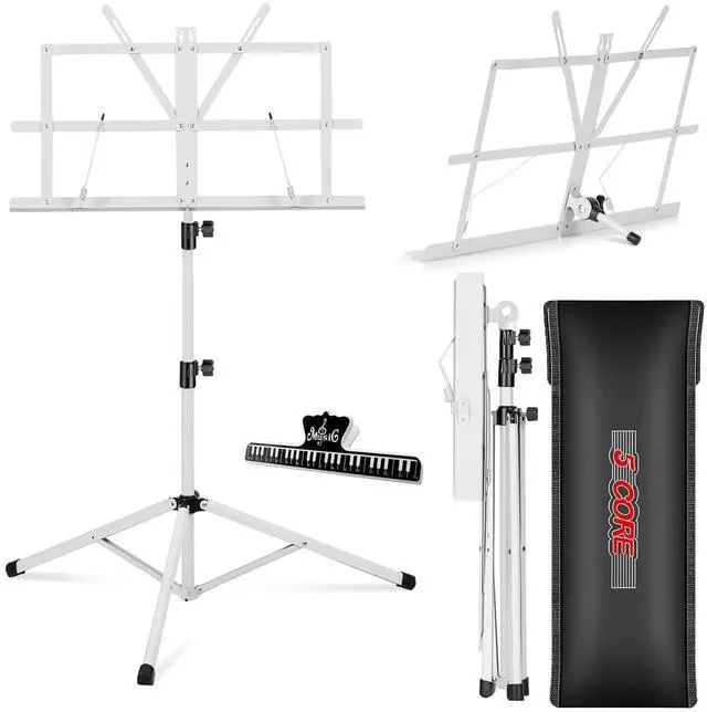 Main image of 5 Core MUS FLD WH Music Stand Adjustable Desktop Book Stands Portable Sheet Holder All Metal Foldable Bookstand - White