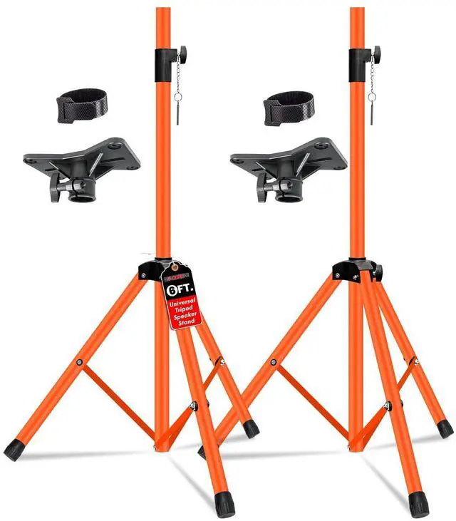 Main image of 5 Core SS HD 2PK ORG WOB Speaker Stand Tripod Pair Floor Heavy Duty Adjustable Up to 72 Inch DJ Studio Monitor Stands Pole Mount - Orange