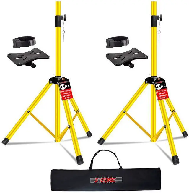 Main image of 5 Core Speaker Stand Pair Adjustable 31 to 54" PA DJ Tripod Stands Heavy Duty with 35mm Insert 132 Lbs - Yellow