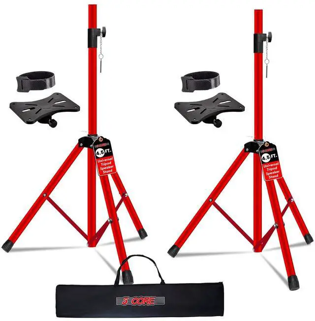 Main image of 5 Core Speaker Stand Pair Adjustable 31 to 54" PA DJ Tripod Stands Heavy Duty with 35mm Insert 132 Lbs - Red