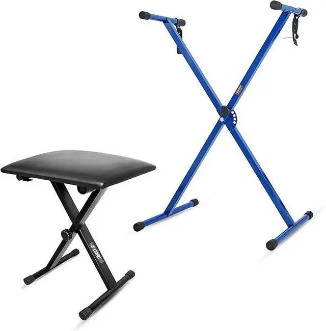 Main image of 5 Core Keyboard Stand Single X Style Piano Riser Adjustable Holder + Keyboard Stool Thick Padded Piano Bench KS 1X Blu+Kbb 02 Blk - Black