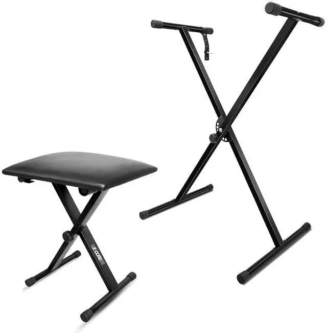 Main image of 5 Core Keyboard Stand Single X Style Piano Riser Adjustable Holder + Keyboard Stool Thick Padded Piano Bench KS 1X Blk+Kbb 02 Blk - Black