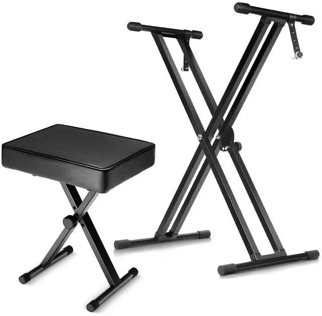 Main image of 5 Core KS 2X BLK+KBB BLK HD Keyboard Stand Double X Style Piano Riser Adjustable Holder + Keyboard Stool Thick Padded Piano Bench - Black
