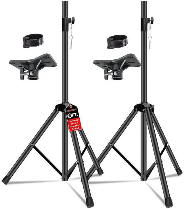 Main image of 5 Core SS HD 2PK BLK WOB Speaker Stand Pair Height Adjustable Universal PA DJ Tripod Studio Monitor Stands Heavy Duty with 35mm Compatible Insert for Home On Stage In Studio Use - Black