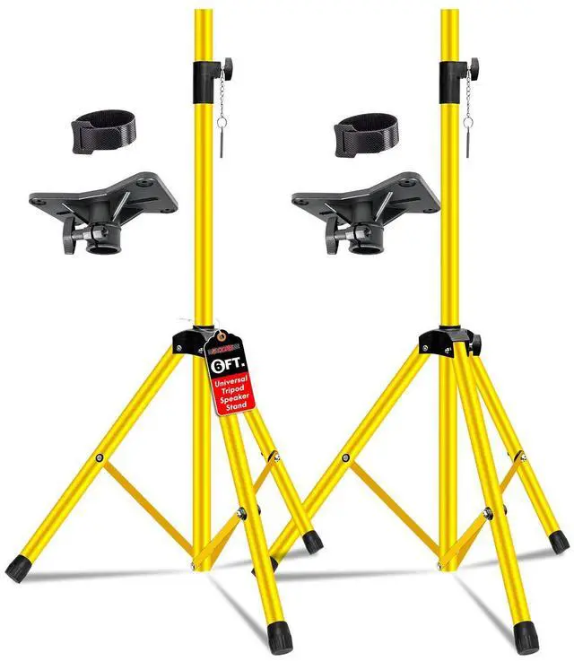 Main image of 5 Core Speaker Stand 2Pcs Tripod Floor Tall Adjustable Up to 72 Inch DJ Studio Monitor Stands Pole Mount - Yellow