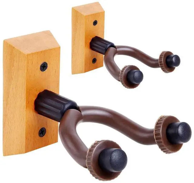 Main image of 5 Core GH WD 2PCS Guitar Wall Mount Hanger Wooden Hook With Soft Padding Adjustable Rotatable Holder for Acoustic Classical Electric Bass Guitars - Brown