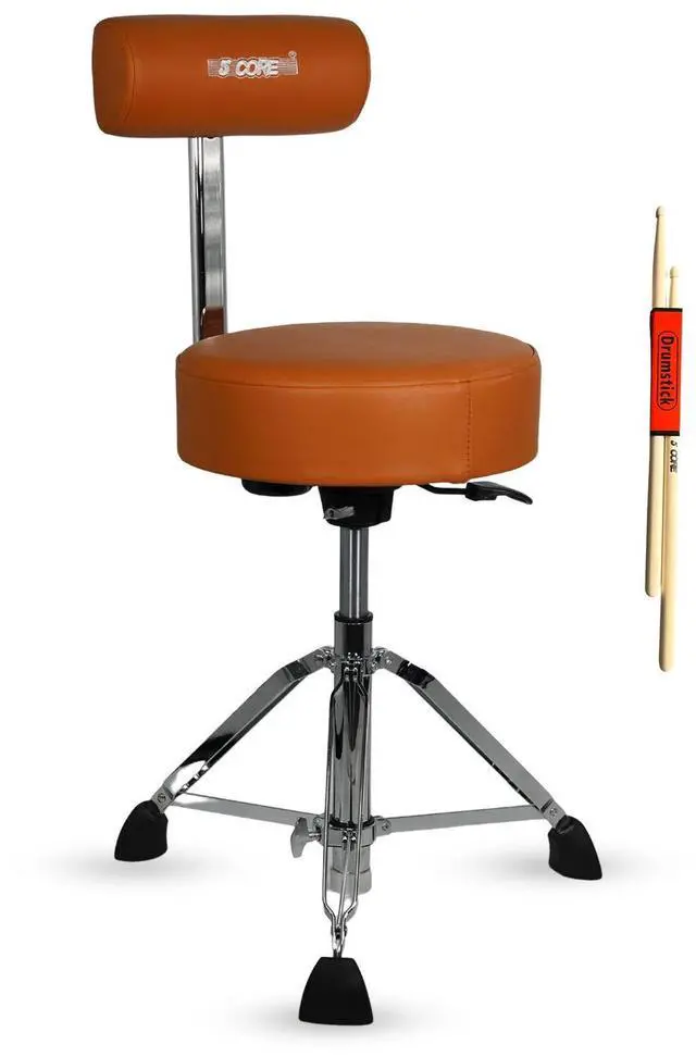 Main image of 5 Core Drum Throne with Backrest 4" Padded Stool Airlift Adjustable 25.5" Drummer Chair 441Lb Capacity - Camel Brown