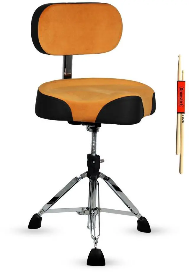 Main image of 5 Core Drum Throne with Backrest 4" Padded Adjustable 26.5" Drummer Stool with Velvet Top 441Lb Capacity - Camel Brown