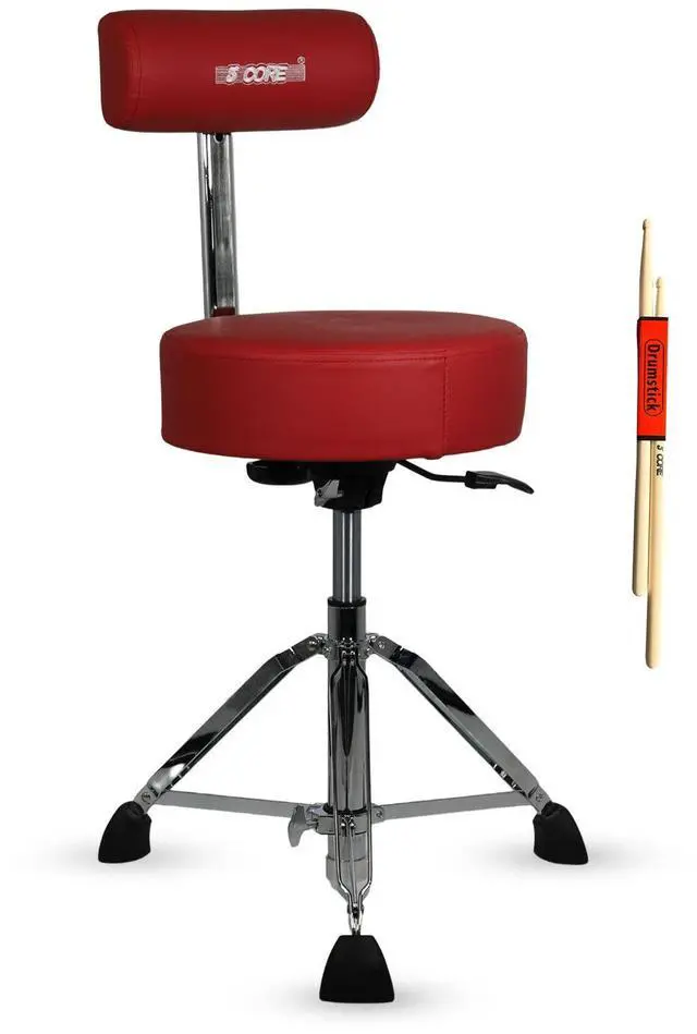 Main image of 5 Core Drum Throne with Backrest 4" Padded Stool Airlift Adjustable 25.5" Drummer Chair 441Lb Capacity - Red