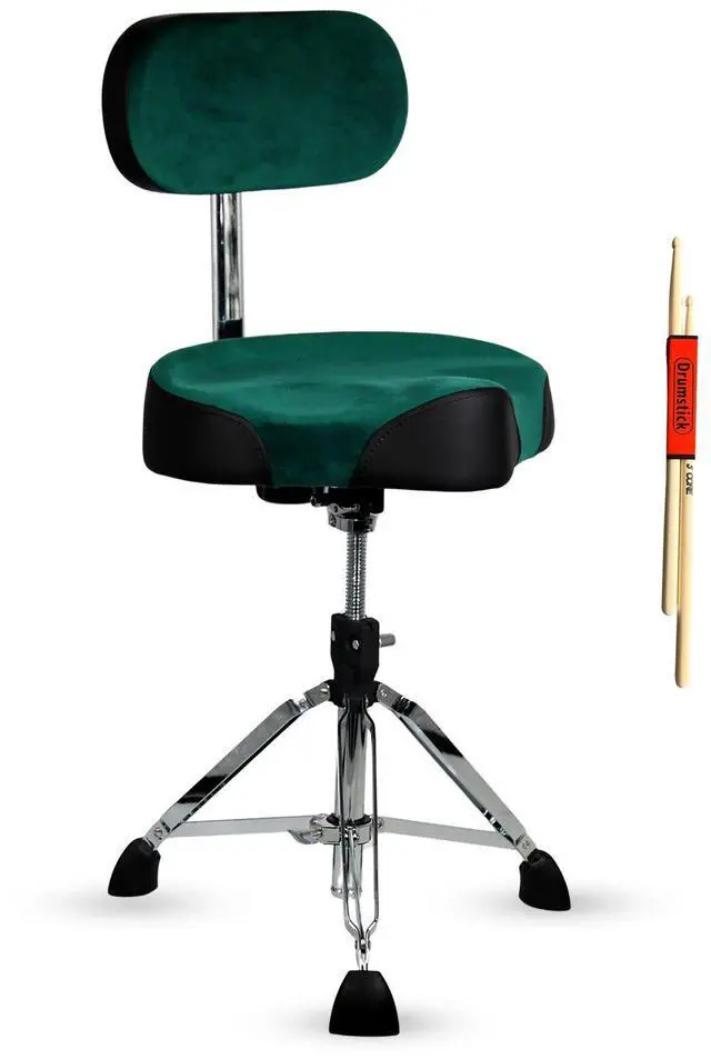 Main image of 5 Core Drum Throne with Backrest 4" Padded Adjustable 26.5" Drummer Stool with Velvet Top 441Lb Capacity - Green