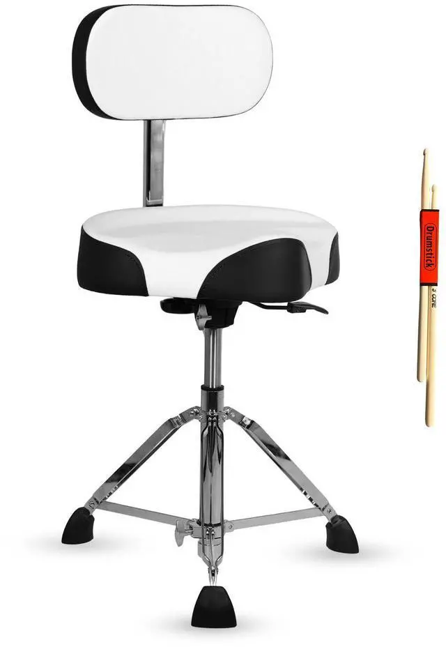Main image of 5 Core Drum Throne with Backrest 4" Padded Stool Airlift 25" Adjustable Drummer Stool 441Lb Capacity - White
