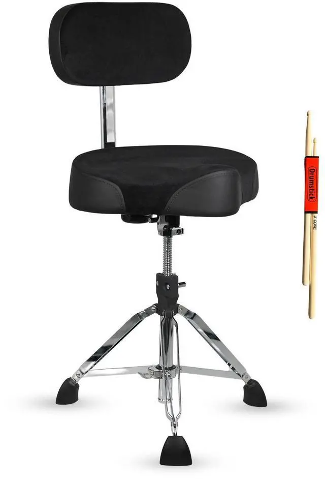 Main image of 5 Core Drum Throne with Backrest 4" Padded Adjustable 26.5" Drummer Stool with Velvet Top 441Lb Capacity - Black