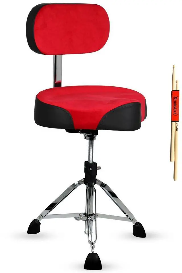 Main image of 5 Core Drum Throne with Backrest 4" Padded Adjustable 26.5" Drummer Stool with Velvet Top 441Lb Capacity - Red