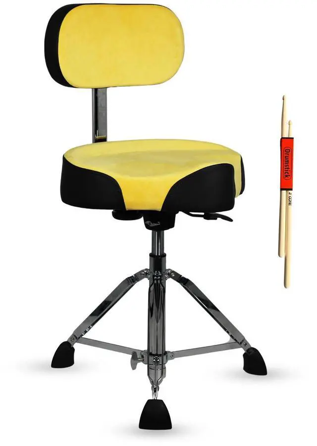 Main image of 5 Core Drum Throne with Backrest 4" Padded Stool Airlift 25" Adjustable Drummer Stool 441Lb Capacity - Yellow