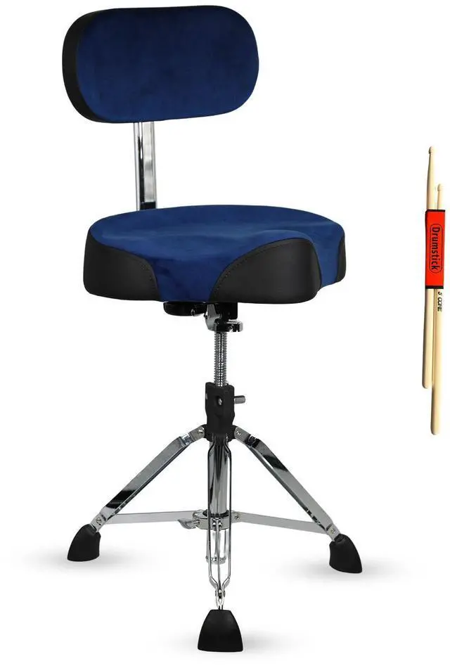 Main image of 5 Core Drum Throne with Backrest 4" Padded Adjustable 26.5" Drummer Stool with Velvet Top 441Lb Capacity - Blue
