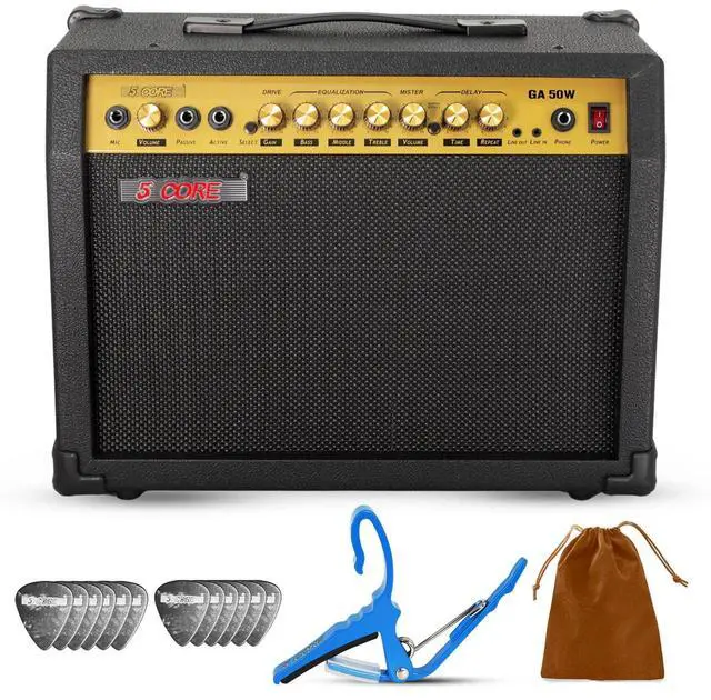 Main image of 5 Core Guitar Amp 50W Electric Amplifier with Built in 8" Speaker Portable Mini Amps with Aux - Black
