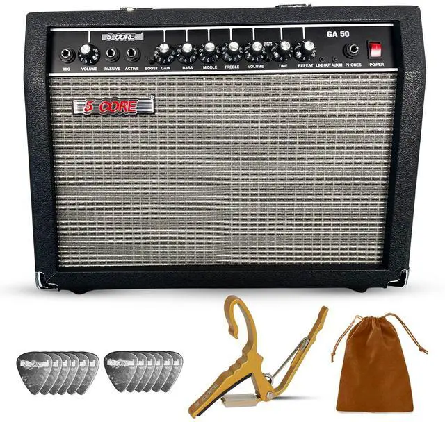 Main image of 5 Core Guitar Amp 50W Electric Amplifier with Built in 8" Speaker Portable Mini Amps with Aux - Black
