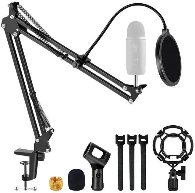 Main image of 5 Core Microphone Arm Stand Upgraded Adjustable Suspension Boom Scissor Arm Mic Holder with Pop Filter 3/8" to 5/8" Adapter Mic Clip Shock Mount Cable Ties Arm Set 16 - Black