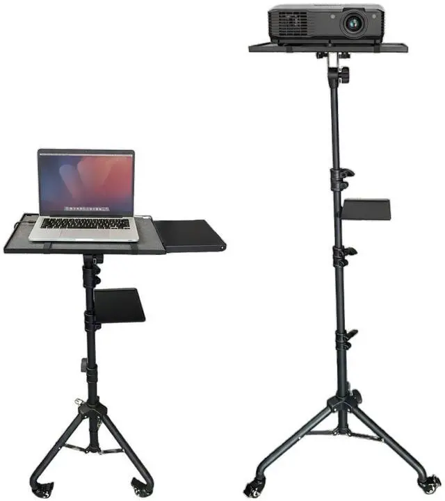 Main image of 5 Core Projector Stand 29.5 to 71 Inch Adjustable Tripod 2 Shelves Portable Laptop Cart with Phone Holder - Black
