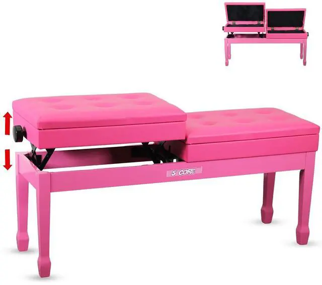 Main image of 5 Core PNB DT PNK Duet Piano Bench 3.5 Inch Padded Cushioned Stool Wooden Heavy Duty Musician Chair Height Adjustable Double Keyboard Seat with Storage Nonslip - Pink