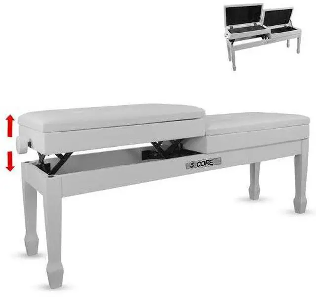 Main image of 5 Core PNB DT WH Duet Piano Bench 3.5 Inch Padded Cushioned Stool Wooden Heavy Duty Musician Chair with Storage - White