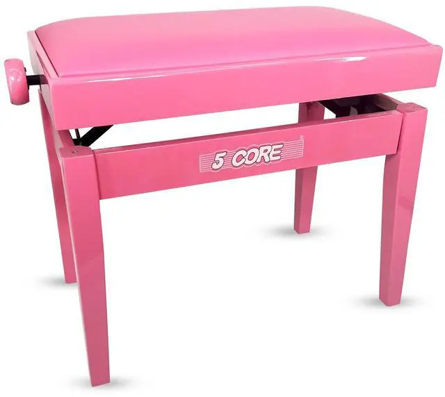 Main image of 5 Core Adjustable Piano Bench Thick 3.25" Solid Wood Keyboard Stool Heavy Duty Musician Chair - Pink