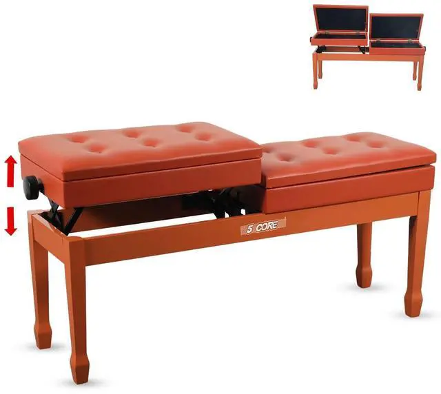 Main image of 5 Core PNB DT CML BRWN Duet Piano Bench 3.5 Inch Padded Cushioned Stool Wooden Heavy Duty Musician Chair Height Adjustable Double Keyboard Seat with Storage Nonslip Leg - Brown